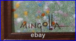 Don Mingolla Child Gathering Flowers Enamel On Copper Painting Signed and Framed