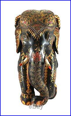 Elephant Statue Fine Engraved Painted Enamel Design Figure Vintage Handmade Art