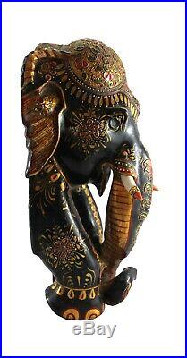 Elephant Statue Fine Engraved Painted Enamel Design Figure Vintage Handmade Art
