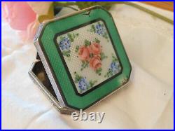 Elgin Antique Sterling Silver Hand Painted Enamel Folding Case Travel Clock