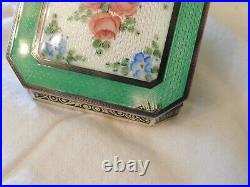 Elgin Antique Sterling Silver Hand Painted Enamel Folding Case Travel Clock