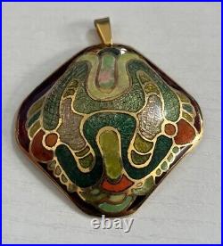 Enamel And Metal Necklace Pendant Hand Painted Duba 79 Cloisonné