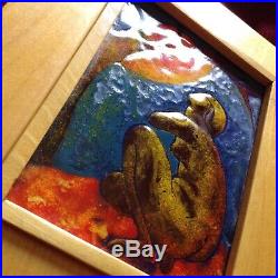 Enamel Cloisonne Painting Nude Lady Naked Red Blue Tree Sun Plaque Medal Copper