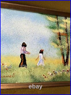 Enamel On Copper Painting- Child And Mother Signed Carmel Vintage MCM