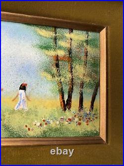 Enamel On Copper Painting- Child And Mother Signed Carmel Vintage MCM