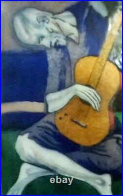 Enamel On Copper Vintage Pablo Picasso The Old Guitarist Painting Framed C1950
