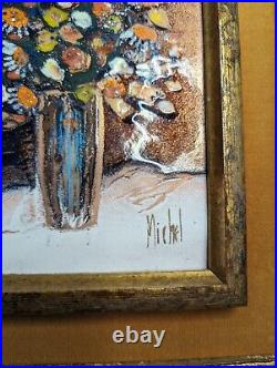 Enamel On Metal Framed Artwork 6,5 Still life bouquet in a vase
