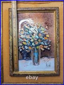 Enamel On Metal Framed Artwork 6,5 Still life bouquet in a vase