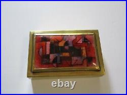 Enamel Painting 1950's Signed Cubism Box Sculpture Copper Brass Box Abstract