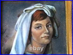 Enamel Painting Lady With Veil Convex Copper Plaque By Fj Carmona