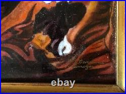 Enamel Painting Man Portrait Convex Copper Plaque By Fj Carmona