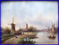 Enamel miniature landscape with windmills Jacob Jan Coenraad Spohler