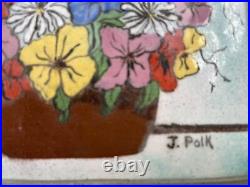 Enamel on Copper Painting Still Life Original Signed J. POLK Flower Basket MCM