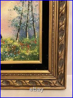 Enamel on Copper Painting. Two Girl playing picking flowers signed