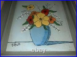 Enamel on Steel Painting of Flowers in a vase by J. Polk