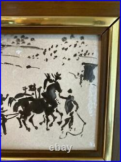 Enamel on copper Vintage Pablo Picasso Painting Framed El Arrastre Dragging Bull
