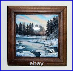 Enamel on copper plate painting / plaque, free hand, framed 7.7x7.7, 20x20cm