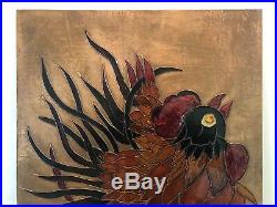 Enamels on Copper Repousse, Josette Tournier Glazer Art, Large Rooster