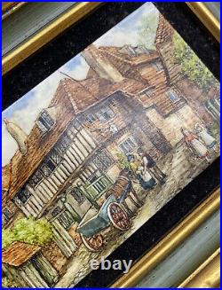 English Village Scene Rita E Whitaker Miniature Enamel on Copper Signed Framed