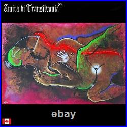 Erotic art painting abstract contemporary love woman men surrealism pop original