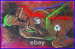 Erotic art painting abstract contemporary love woman men surrealism pop original