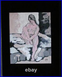 Etta Benjamin Cien Abstract Nude Painting on Copper Plate Hillside Original