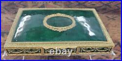 FRENCH NAPOLEON lll ENAMELED AND BRONZE GOLD DORE TRINKET BOX EMERD GREEN C-1870
