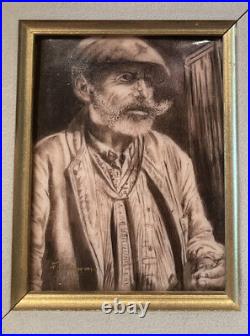 F. J. Carnona Limoges Enamel on Copper framed Convex Portrait of Man