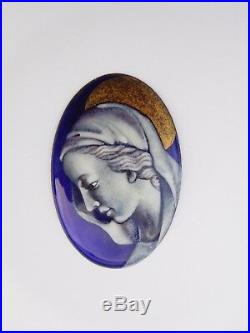 Fabulous French Art Deco Limoges Enamel Copper Virgin Mary Pendant Design