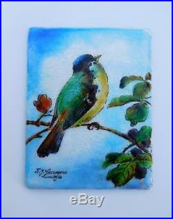 Fabulous French Miniature Enamel Limoges Bird Blackberries FJ Carmona Painting