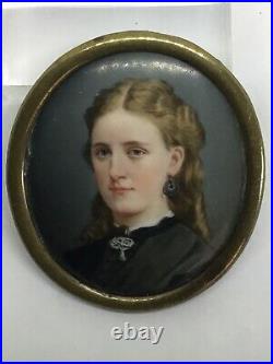 Fine c1890 Portrait Miniature Painting Enamel Porcelain Of Pretty Young Lady