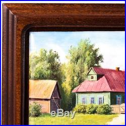 Finift Enamel Painting Wall Art Hand Painted Russian Summer Village House