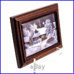 Finift Enamel Painting Wall Art Hand Painted Russian Winter Village Night House