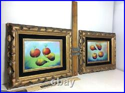 Fleming Enamel on Copper Pair of 2 Framed Still Life Fruit Apple Pear Paintings