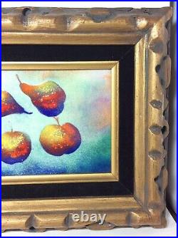 Fleming Enamel on Copper Pair of 2 Framed Still Life Fruit Apple Pear Paintings