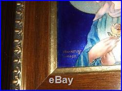 Framed Antique Signed Enamel on Copper Virgin Mary Plaque by P. Bonnet / Limoges