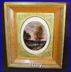 Framed Limoges Miniature Enamel Painting Of Landscape Image 3 1/2 By 2 3/4
