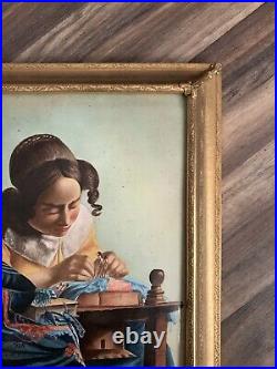 Framed Master Painting Enamel Plaque After Vermeer