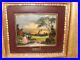 Framed Painting glass enamel on copper Victorian Couple Countryside Lake Signed