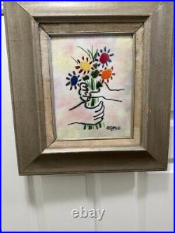 Framed Reproduction BOUQUET After Picasso Enamel On Copper Painting By Max Kap