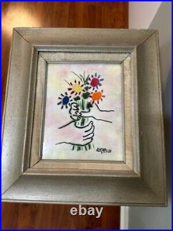 Framed Reproduction BOUQUET After Picasso Enamel On Copper Painting By Max Kap