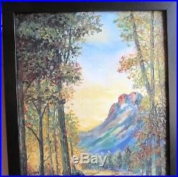 Framed Vintage 1930s Signed Joe Stanek Paint on Enamel Panel of Mountain Scene