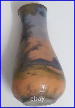 French Art Nouveau Hand Painted & Signed Enamel Foil Over Copper Portrait Vase