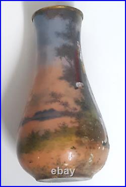 French Art Nouveau Hand Painted & Signed Enamel Foil Over Copper Portrait Vase