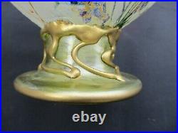 French Art Nouveau Violet Flowers Crystal Vase Gilded And Enameled Hand Paint(b)