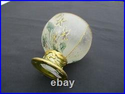 French Art Nouveau Violet Flowers Crystal Vase Gilded And Enameled Hand Paint(b)