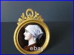 French Enamel Miniature Portrait Of Girl