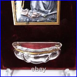 French Holy Water Font Stoup Limoges Enamel Virgin Mary & Child Jesus 19th Cent
