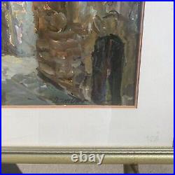 French Lacquer Oil Painting Damier Cityscape Rare 27x21 Abstract