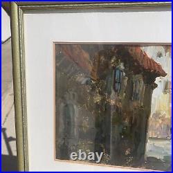 French Lacquer Oil Painting Damier Cityscape Rare 27x21 Abstract